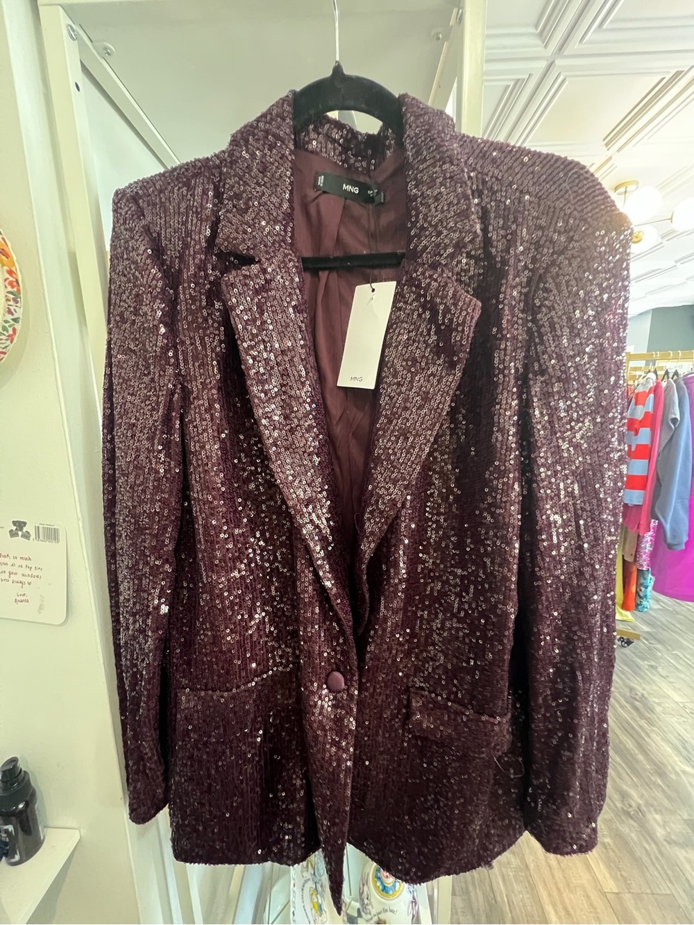 MNG Plum Sequin Blazer Jacket NWT